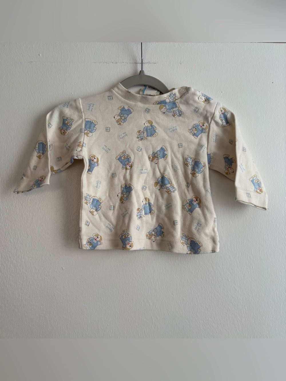 VTG Baby Togs Baby 6-9M White/Blue Puppy Graphic Long Sleeve Crew Tee Me & Daddy